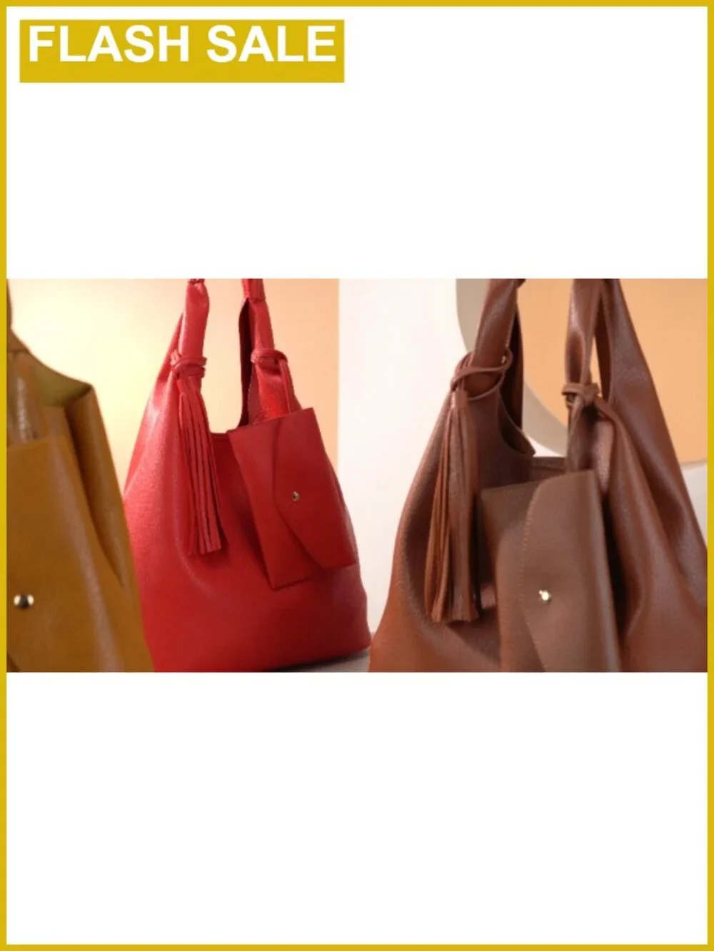 Slouchy Hobo Bag Faux Leather Shoulder Purse Tassel w/ Matching Wallet